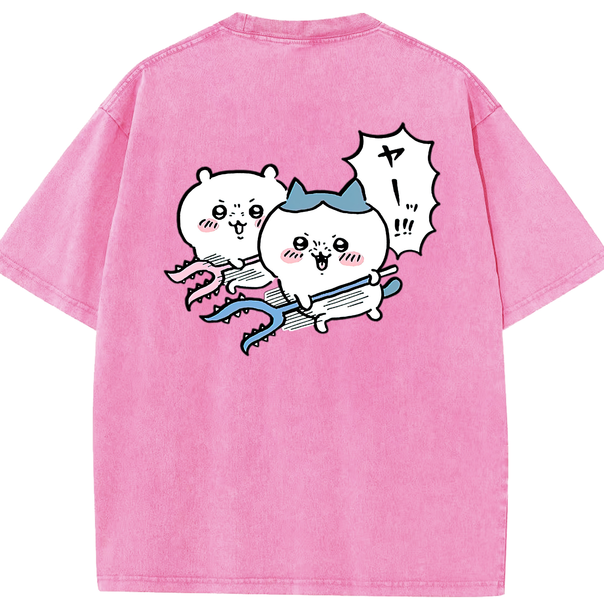 （画像用） ちいかわ ハチワレ Chii-kawa hachiware 綿100% ヴィンテージ風 半袖Tシャツ（背面プリント）